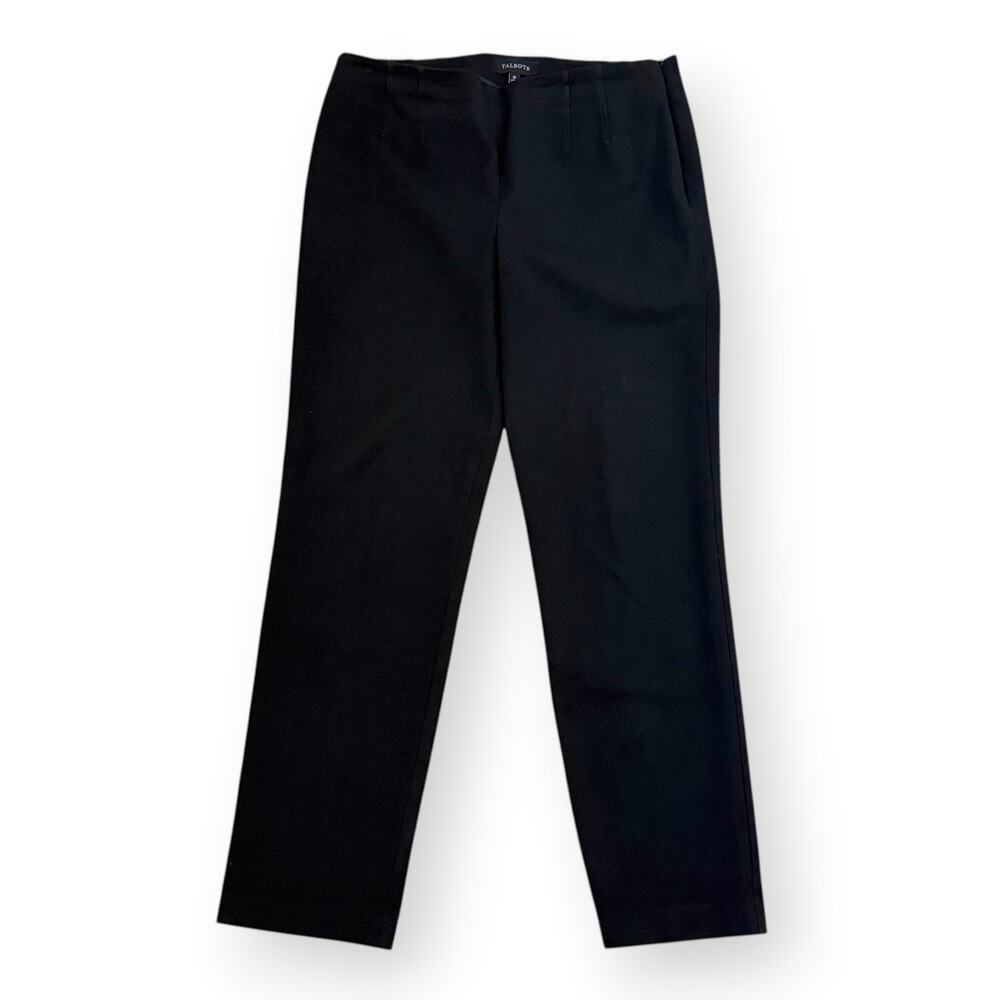 Talbots Black Ponte Dress Pants 10 Side Zip Straight Leg Stretch Trousers Office